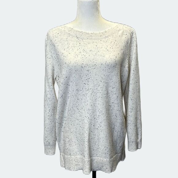 Loft Flecked Boatneck Tunic Sweater / Cream with dark speckles / XL Petite - Picture 2 of 9